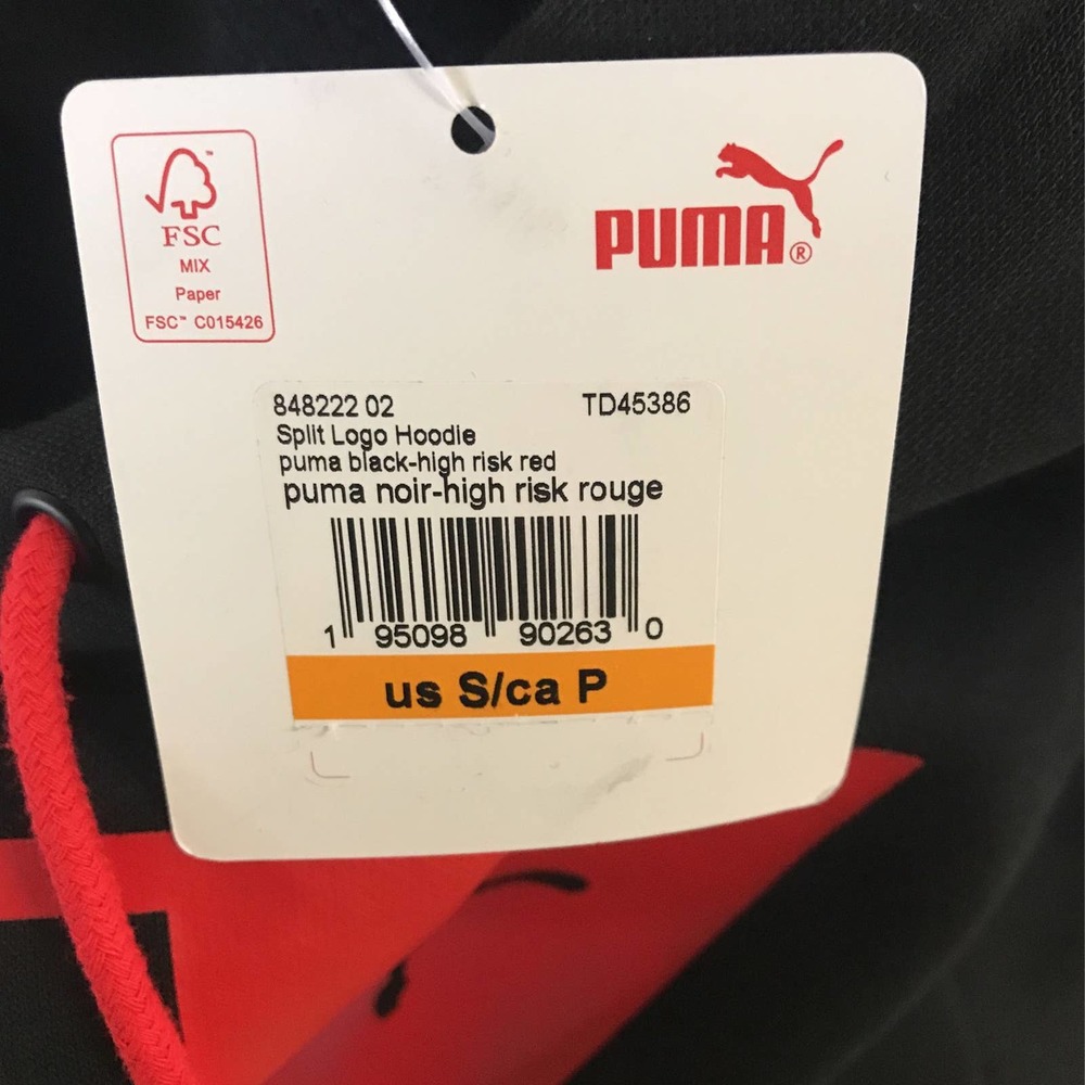 PUMA Men's SMALL Split Logo Hoodie Puma Black/High-Risk Red - Picture 5 of 5